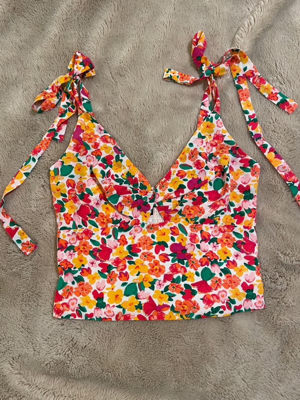 Lulu's Floral Tie-Shoulder Crop Top with Cutout